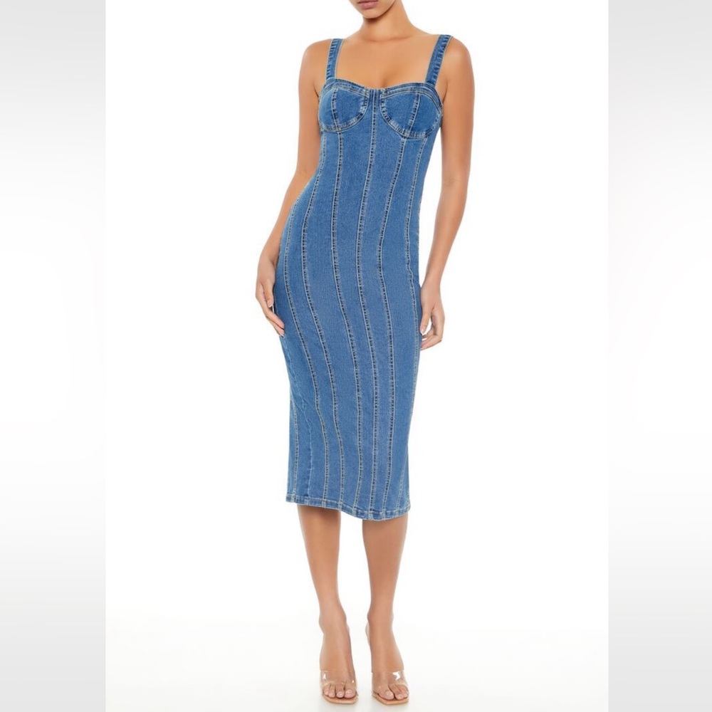 Forever 21 Blue Denim Corset Midi Dress